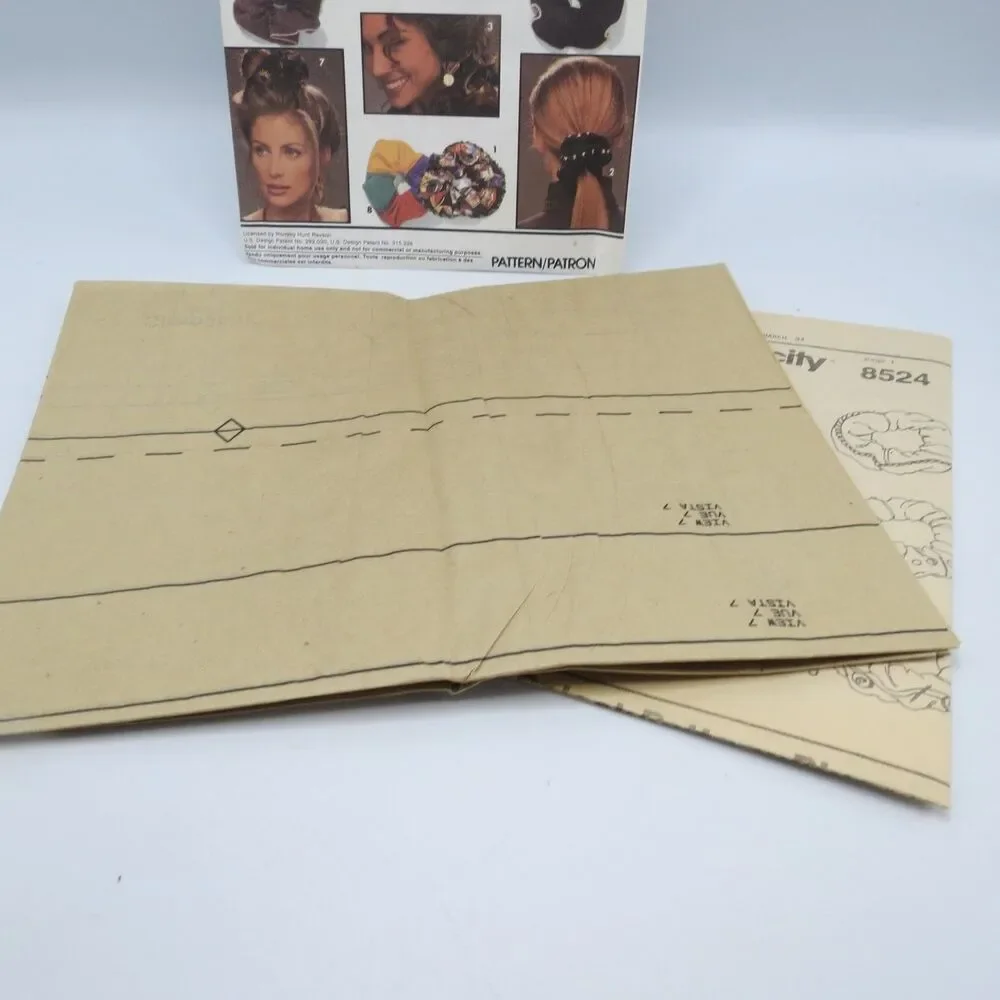 Simplicity Crafts 8524 Hair Accessories Scrunchies ONE SIZE 90s Vintage